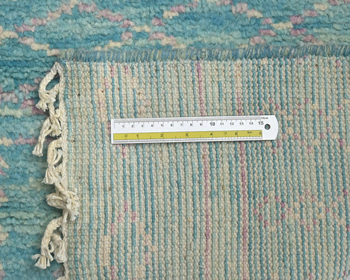 10 Feet Moroccan Blue Hand Woven Wool Runner Rug